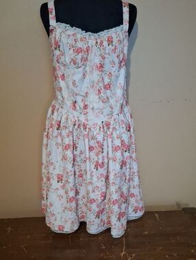 Vintage Cottagecore Lace-Trim Sundress W Corset Tie Back